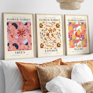 Set Of 3 Matisse Flower Market Prints, Boho Flower Art, Bedroom Wall Décor, Living Room Print, Exhibition Mid Century Modern Art Prints
