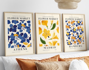 Set Of 3 Matisse Flower Market Prints, Boho Flower Art, Bedroom Wall Décor, Living Room Print, Exhibition Mid Century Modern Art Prints