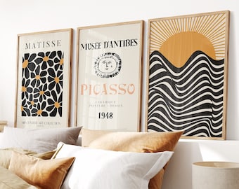 Set of 3 Yellow Henri Matisse, Picasso and Bauhaus Prints, Mustard Wall Art Poster Prints, Beige Wall Art Prints, Famous Artists Prints
