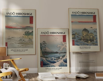 Set of 3 Japanese Art Prints, Vintage Art Decor Prints, Gallery Art Posters, Famous Artists Wall Art, Modern Exhibition Vintage Art