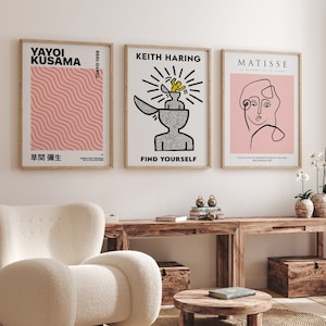 Set of 3 Matisse, Keith Haring and Yayoi Kusama Prints, Pink Wall Art Prints, Off White Posters, Beige Wall Art Prints, Famous Artists Art
