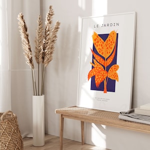 Blue & Orange Botanical Wall Art, Boho Wall Art, Botanical Art, Tropical print, Aesthetic Room Decor, Minimalist Art, Modern Wall Art