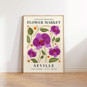 Seville Flower Market PRINT, Flower Market Poster, Spanish Floral Art Poster, Retro 70&#39;s Flower Market, Vintage Boho Flower Market Print