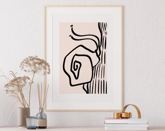 Abstract Art Print, Bohemian Art, Abstract Print, Modern Wall Art, Mid Century Modern, Abstract Wall Art, Vintage Snail Print, Beige Art