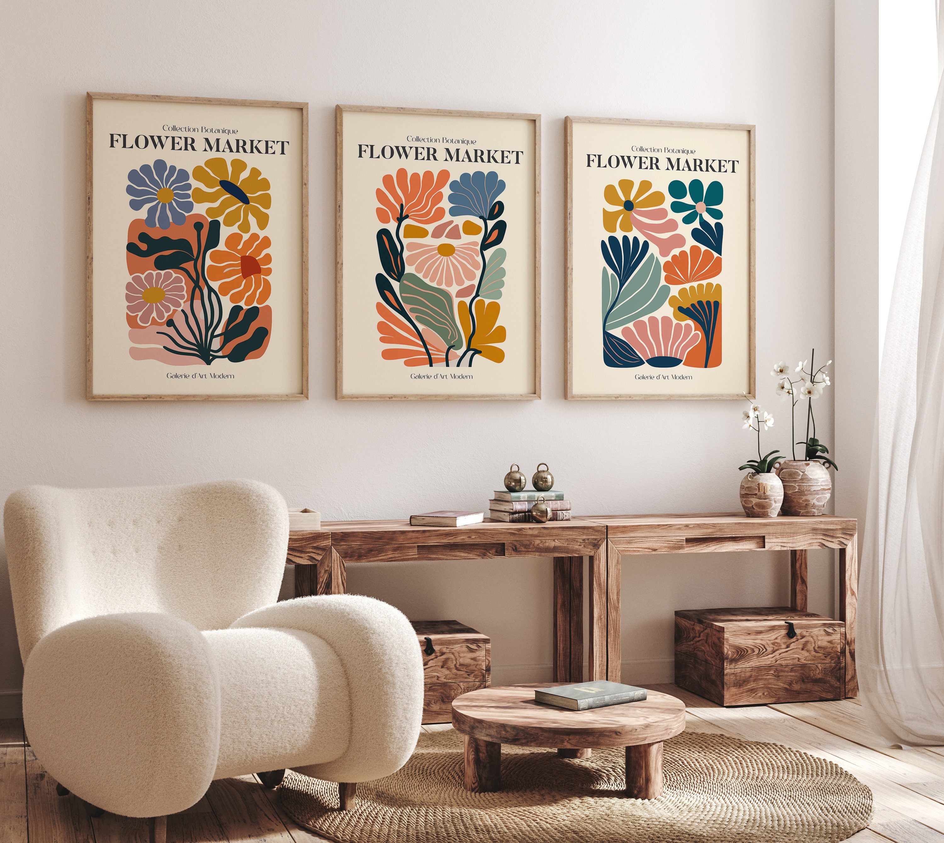 Set of 3 Flower Market Prints, Exhibition Posters, Botanical Prints ...