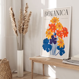 Botanical Gallery Wall Art, Minimalist Art, Boho Abstract Art, Blue & Orange Wall Art, Bedroom Decor, Home Decor, Boho Botanical Print
