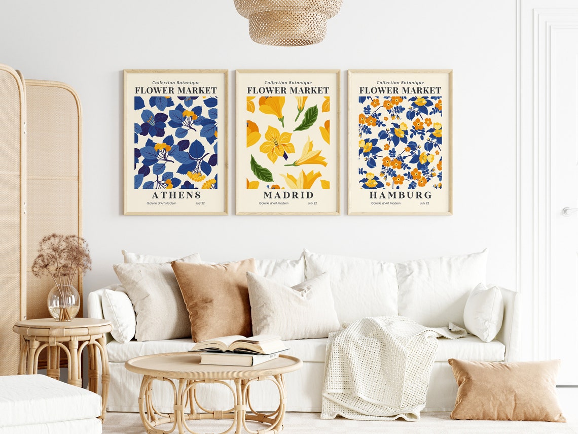 Set of 3 Matisse Flower Market Prints, Boho Flower Art, Bedroom Wall ...