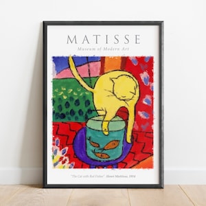 Matisse Exhibition Art Print, Henri Matisse Cat with Red Fishes Poster, Vintage Art Poster, Abstract Mastisse Painting,Ideal Home Décor Gift