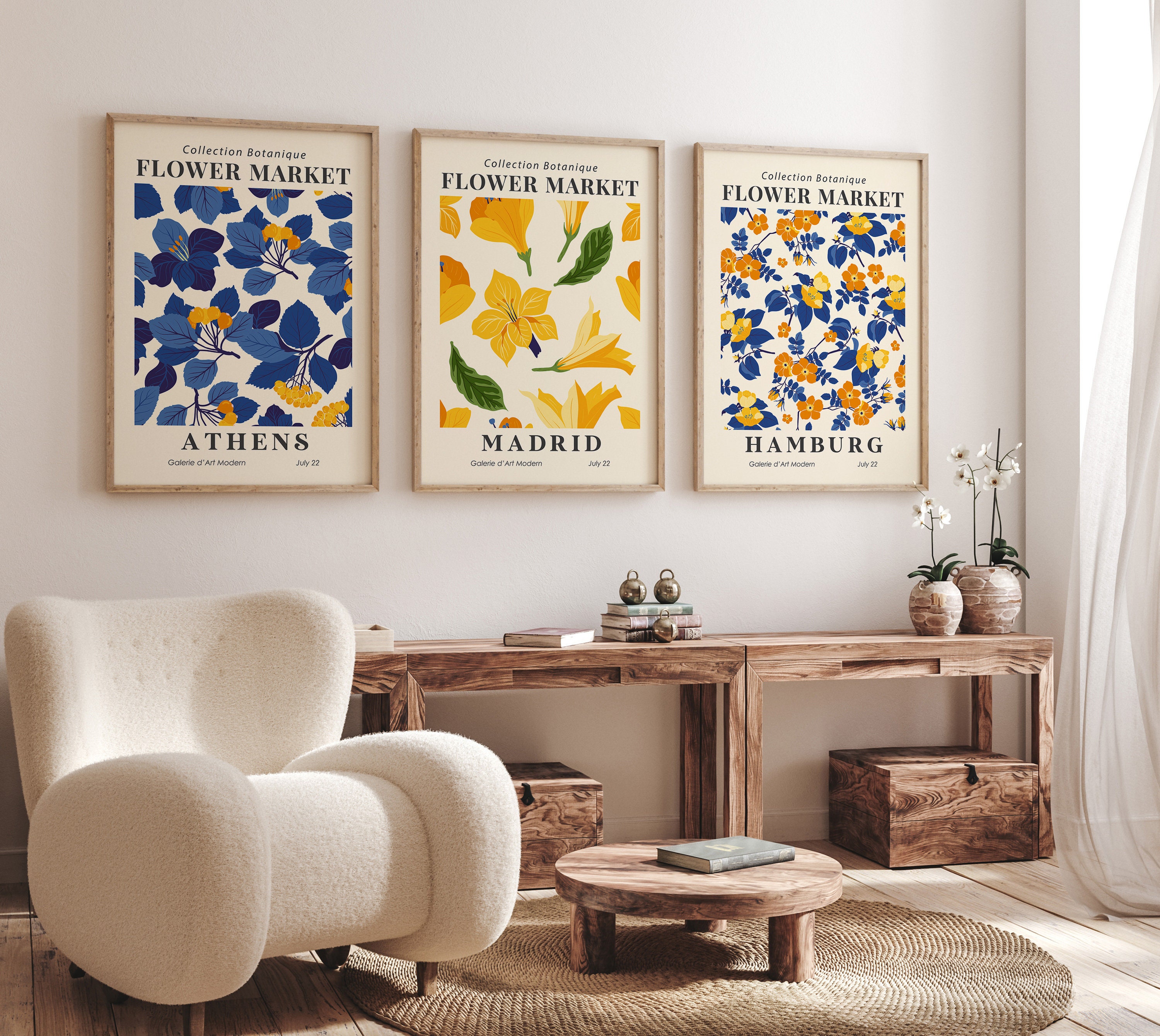 Set of 3 Matisse Flower Market Prints, Boho Flower Art, Bedroom Wall ...