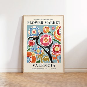 Valencia Flower Market PRINT, Spanish Flower Market Poster, Floral Art Poster, Retro 70's Flower Market, Vintage Boho Flower Market Print