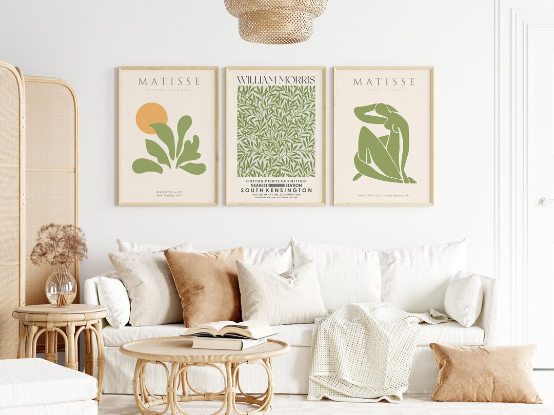 Matisse Sage Green Prints, William Morris Set of 3 Exhibition Prints ...