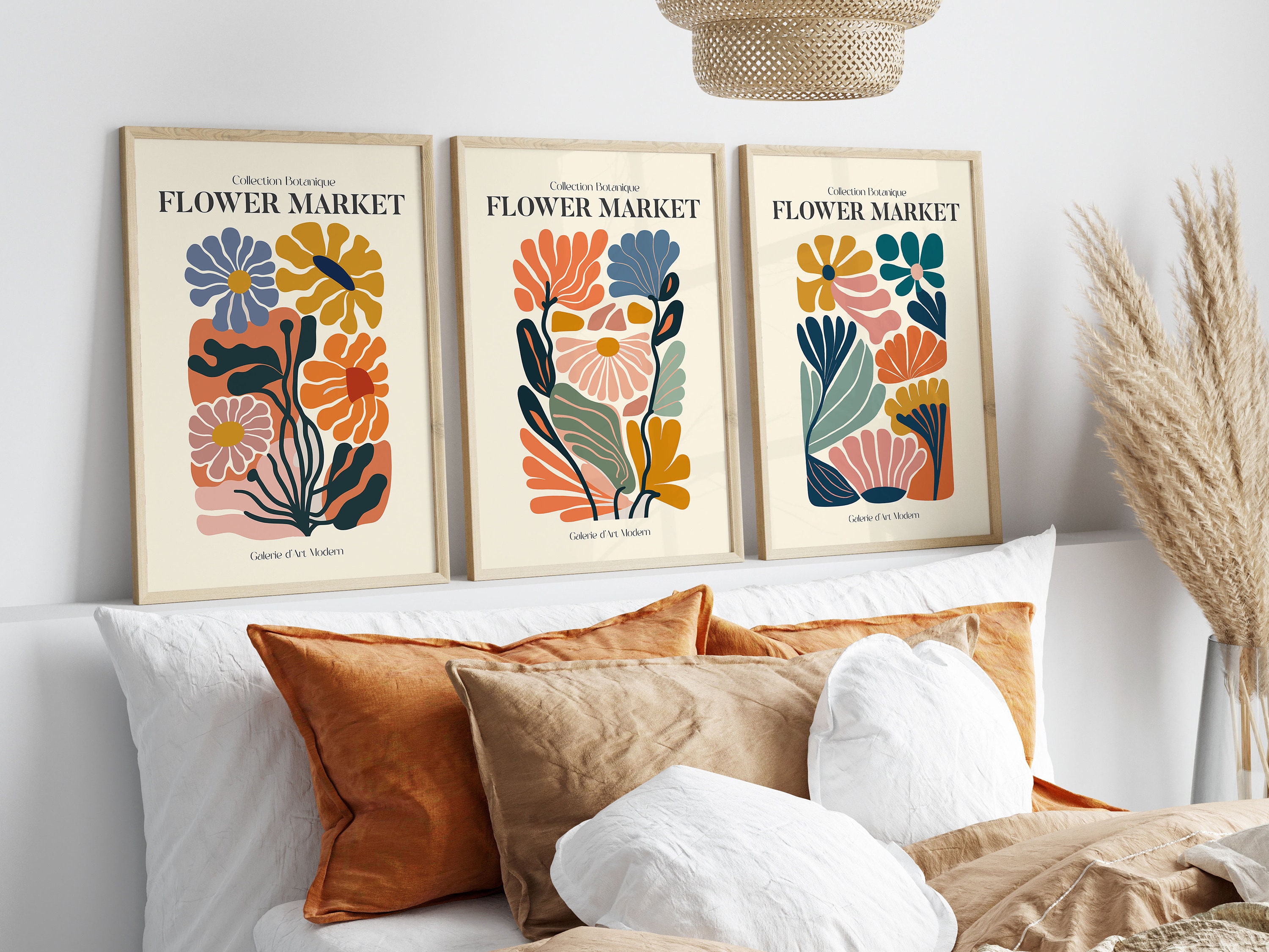 Set of 3 Flower Market Prints, Exhibition Posters, Botanical Prints, Flower Print Set, Gallery Wall Art, Floral Boho Wall Art Poster Prints
