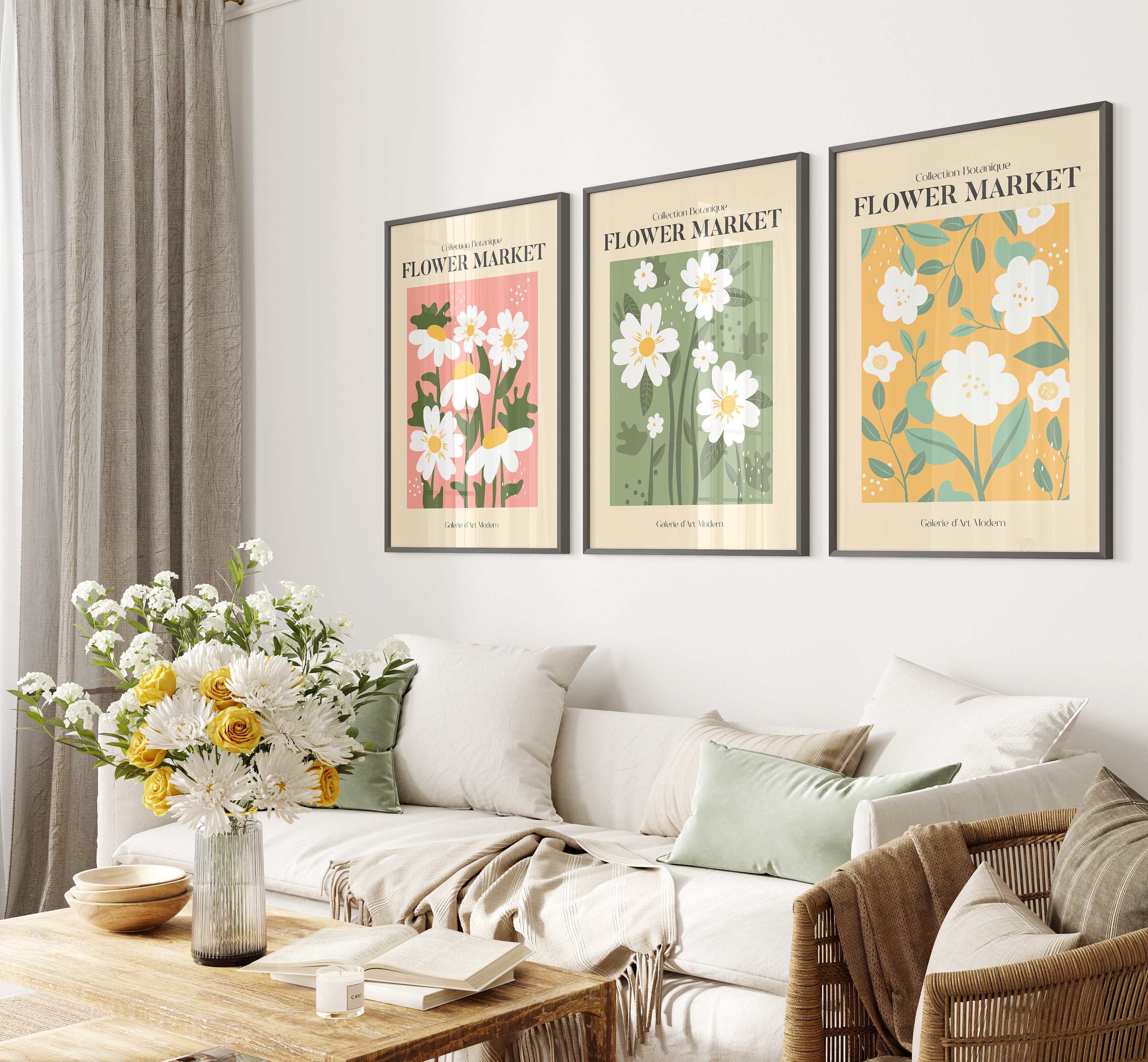 Set of 3 Flower Market Prints, Exhibition Posters, Botanical Prints ...
