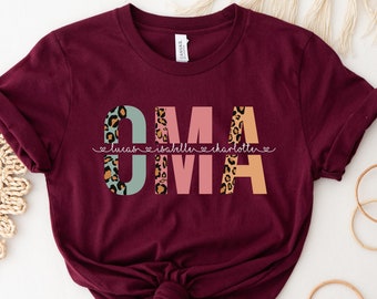 Oma Shirt, Custom Mothers Day Gift Tshirt With Kids Names, Grandma Birthday Shirt, Gift for Grandma, Funny Grandma Tee