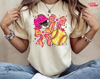 Floral Coquette Softball TShirt, Softball Player Gift, Softball Mom Shirt, Coach gifts