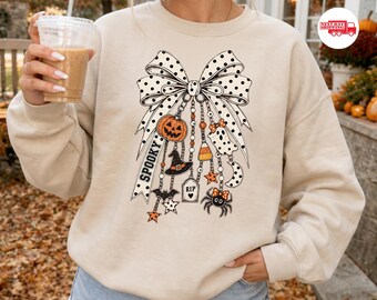 Coquette Bow Halloween Sweatshirt, Preppy Fall TShirt, Trendy Spooky Sweater, Autumn Apparel