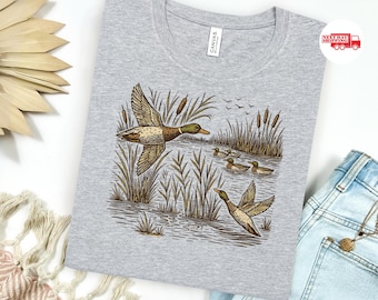 Retro Flying Mallard Duck TShirt, Duck Hunting Shirt, Hunter Season Gifts
