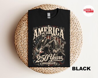 250 Years America Anniversary Shirt, George Washington Lincoln Playing Guitar TShirt