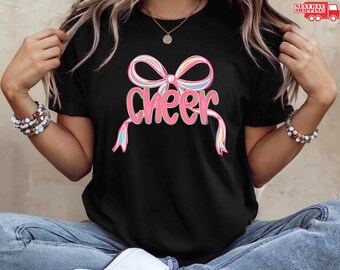Coquette Bow Cheer Shirt, Preppy Cheerleader TShirt, Game Day Tee, Cheer Mom Gift
