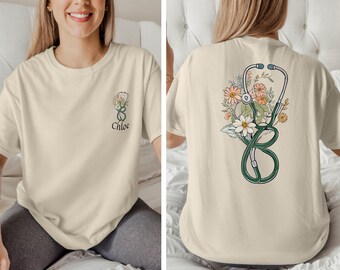 Custom Name Nurse Shirt, Floral Personalized Nursing TShirt, Customized Gift For Nurses