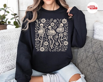 Floral Dancing Skeleton Sweatshirt, Floral Pumpkin TShirt, Fall Fashion For Women, Gift For Her