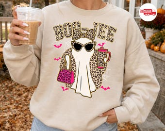 Boo Jee Sweatshirt, Funny Leopard Design Ghost TShirt, Fall Fashion For Women, Spooky Season