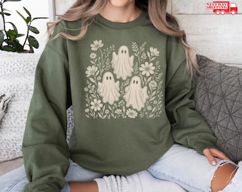 Floral Ghosts Sweatshirt, Halloween Sweater For Women, Spooky Season Clothes, Fall Fashion