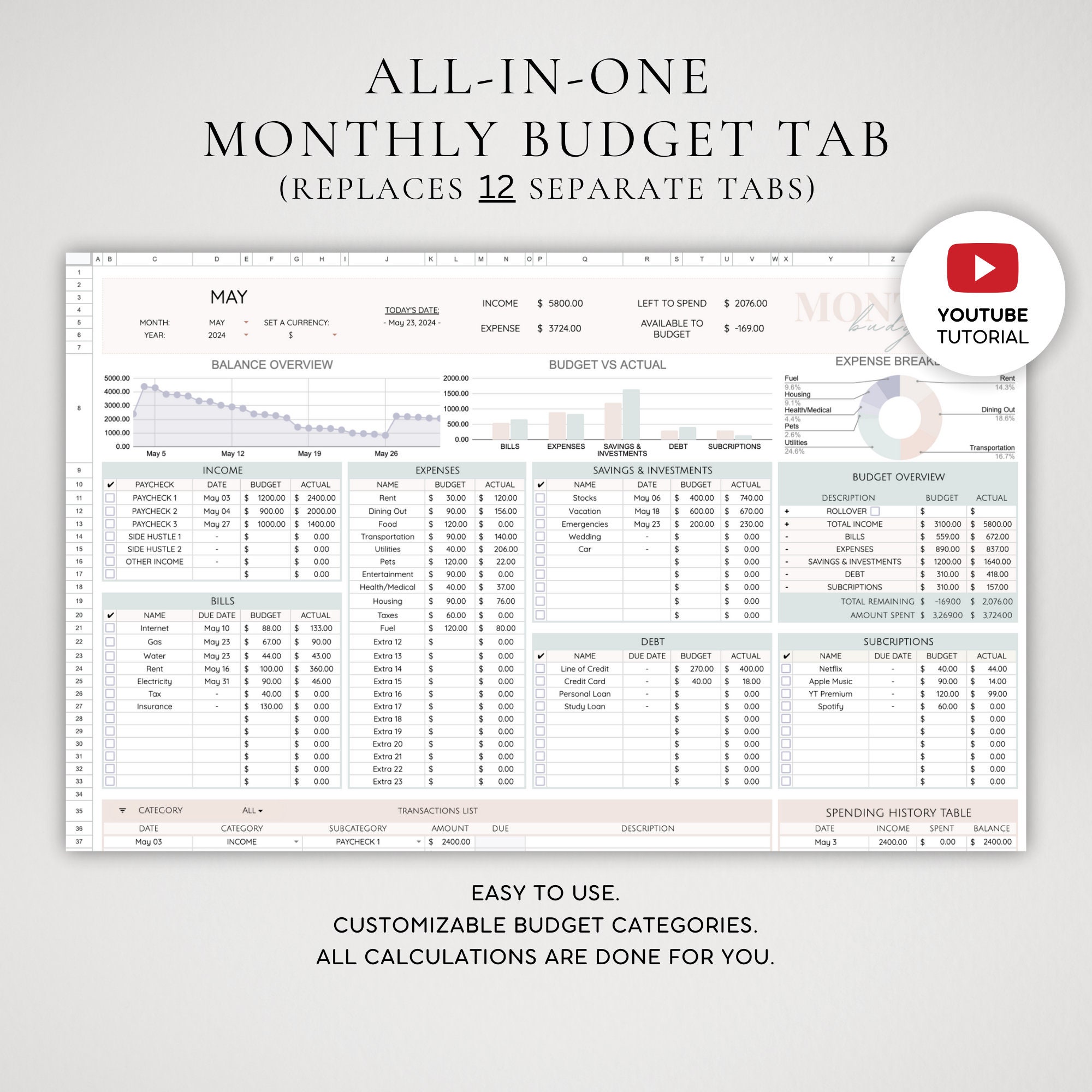 Google Sheets Budget Template | Monthly Budget Spreadsheet | Digital ...