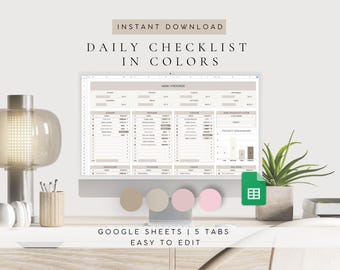 Daily Weekly Checklist Spreadsheet Template | To Do List Template | Digital Task List | Task Planner Spreadsheet | Task Tracker Template