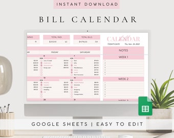 Monthly Bill Tracker Spreadsheet | 2024 Bill Calendar Google Sheets | Monthly Bill Budget | Financial Planner Template | Bill Payment Log