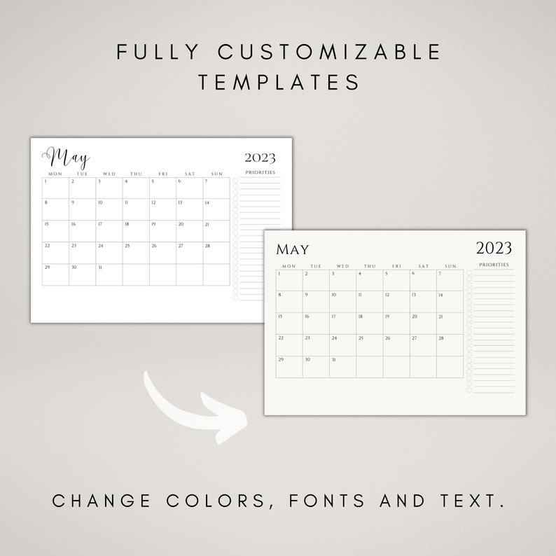 Editable 2023 Calendar Templates Canva Planner Pages Etsy