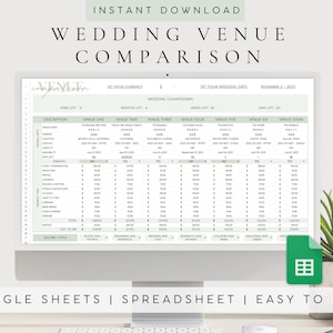 Wedding Venue Comparison Digital Download Spreadsheet | Simple Aesthetic Wedding Planner Dashboard for Venue Comparison