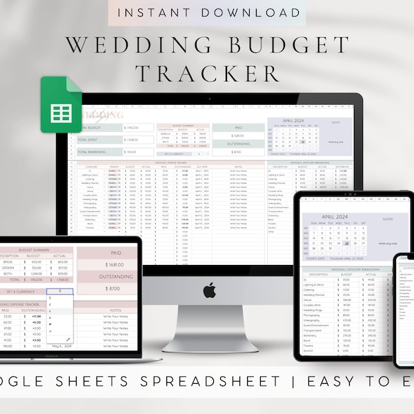 Hochzeitsbudget Planer Vorlage Google Sheets | Hochzeit Budget Tracker Vorlage | Digitale Hochzeitsvorlage | Haushaltskalkulation Digitaler Plan