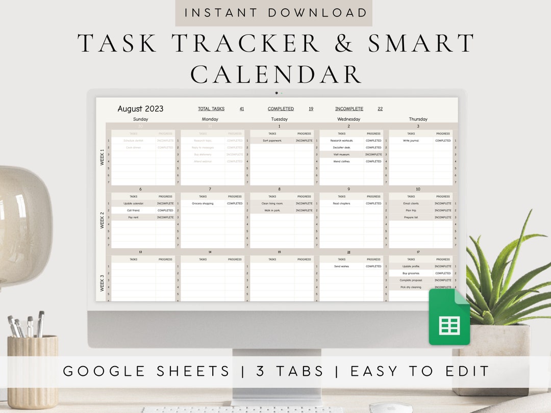 Task Tracker and Smart Calendar 2024 2025 to Do List Spreadsheet