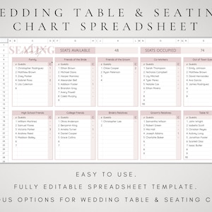 Wedding Seating Chart Template Digital Wedding Table Numbers List Wedding Guest Planning Spreadsheet Seating Chart for Wedding Planning image 2