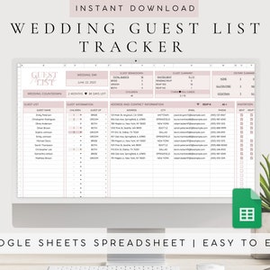 Wedding Guest Spreadsheet | Wedding Guests Tracker | RSVP Tracker Guest List | Wedding Guest Planning Google Sheet | Digital Wedding RSVP