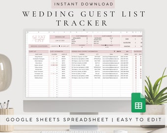 Wedding Guest Spreadsheet | Wedding Guests Tracker | RSVP Tracker Guest List | Wedding Guest Planning Google Sheet | Digital Wedding RSVP