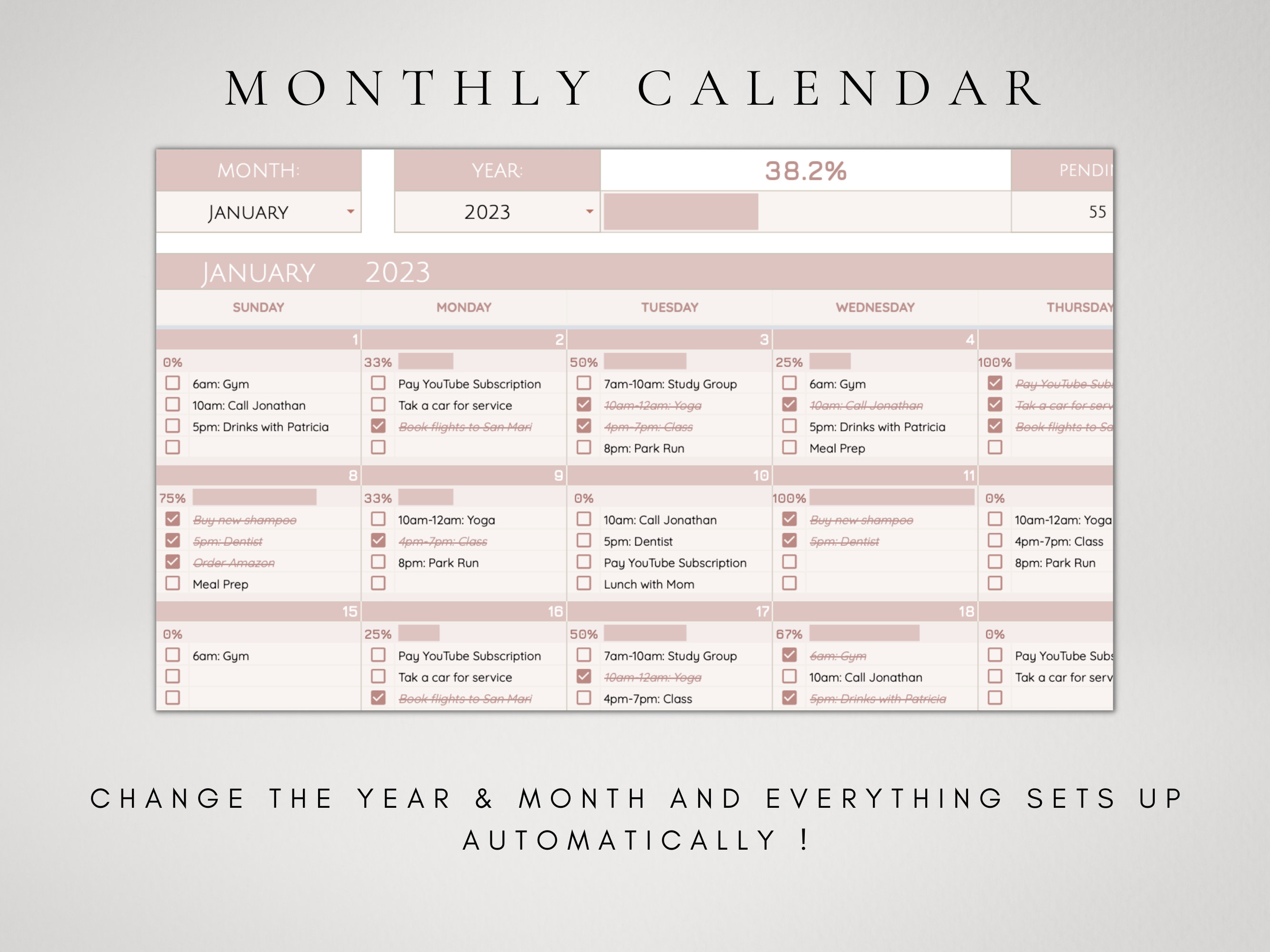 Digital Monthly Calendar 2026 | Task Tracker Google Sheets | to Do List ...
