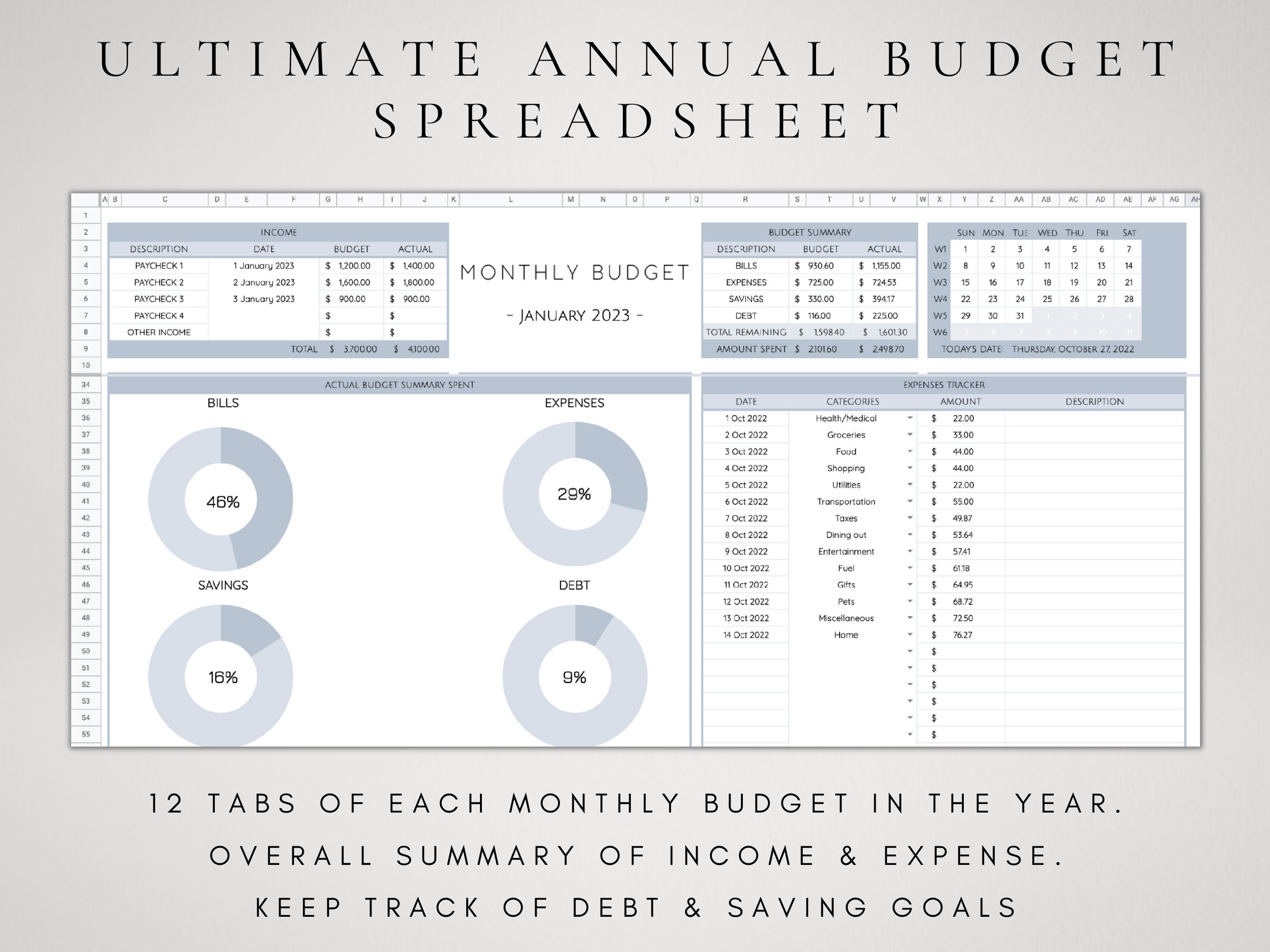 Personal Finance Planner | Digital Budget Spreadsheet Template ...