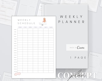 Planificador semanal imprimible / Plantilla de planificador editable en Canva / Horario semanal digital en PDF / Resumen semanal / Lista de tareas / Tareas semanales A5 A4