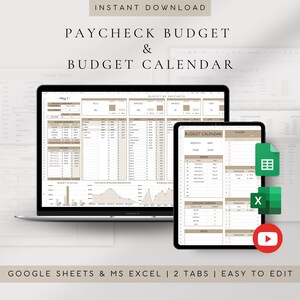 Budget Tracker Google Sheets Excel | Paycheck Budget Planner | Digital Financial Tracker | Budget Calendar Spreadsheet | Bi-Weekly Budget