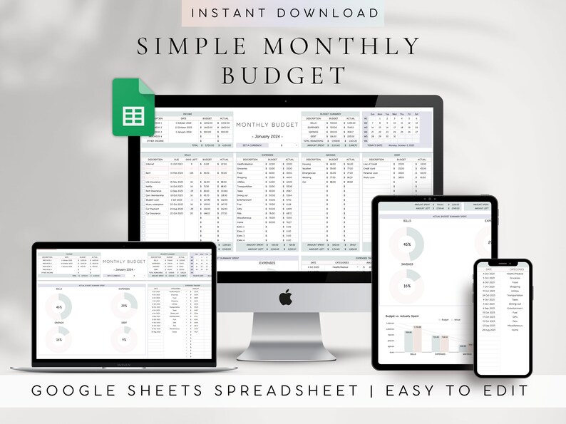 Monthly Budget Spreadsheet Template Google Sheets | Income and Expense ...
