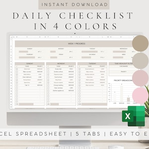 Digital Checklist Template | Excel Spreadsheet | To Do List Template | Productivity Planner | Task List Template | Task Tracker Spreadsheet