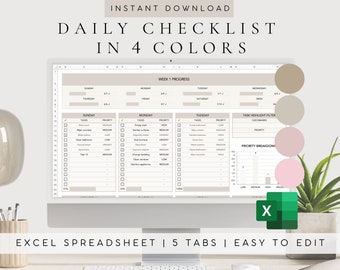 Digital Checklist Template | Excel Spreadsheet | To Do List Template | Productivity Planner | Task List Template | Task Tracker Spreadsheet