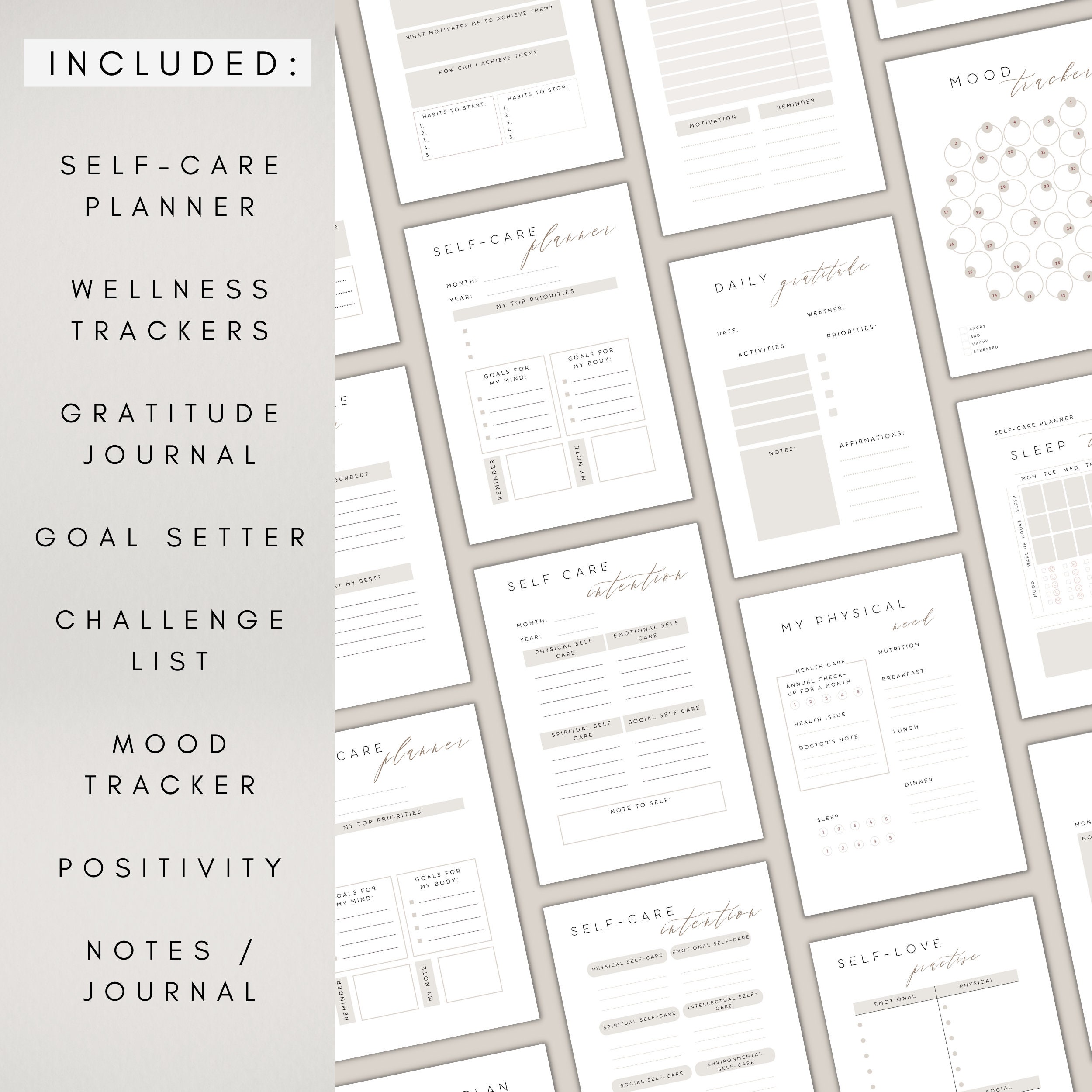Wellness Journal Digital | Self Care Planner | Self Care Worksheet ...