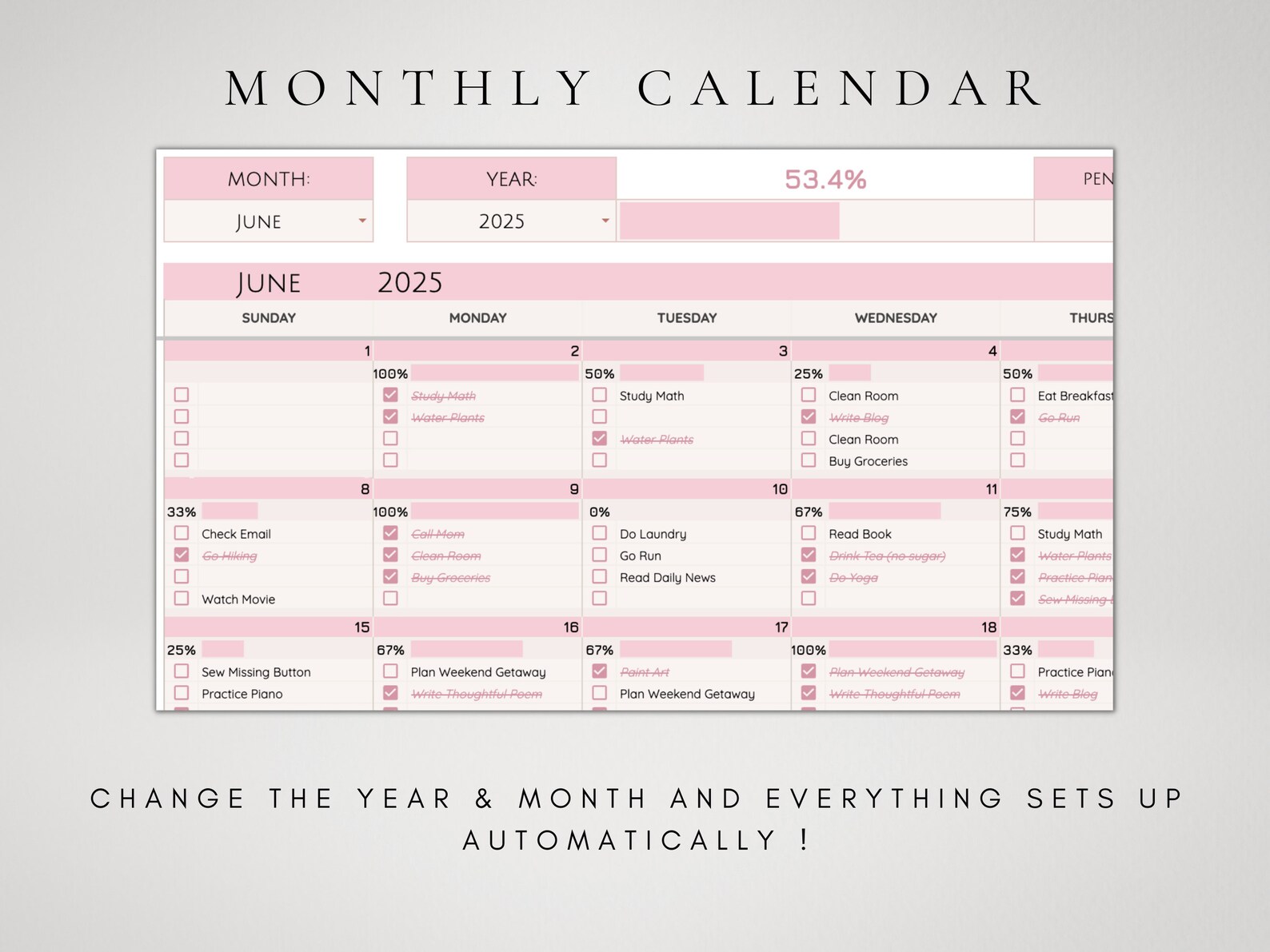 2026 Calendar Spreadsheet | Google Sheets Monthly Calendar | to Do List ...