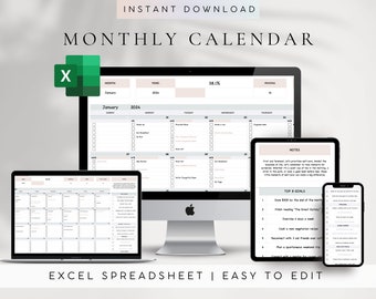 Task Tracker Excel Template | Monthly Calendar Spreadsheet Template|Daily Calendar Template |To Do List Template |Digital Calendar 2023 2024