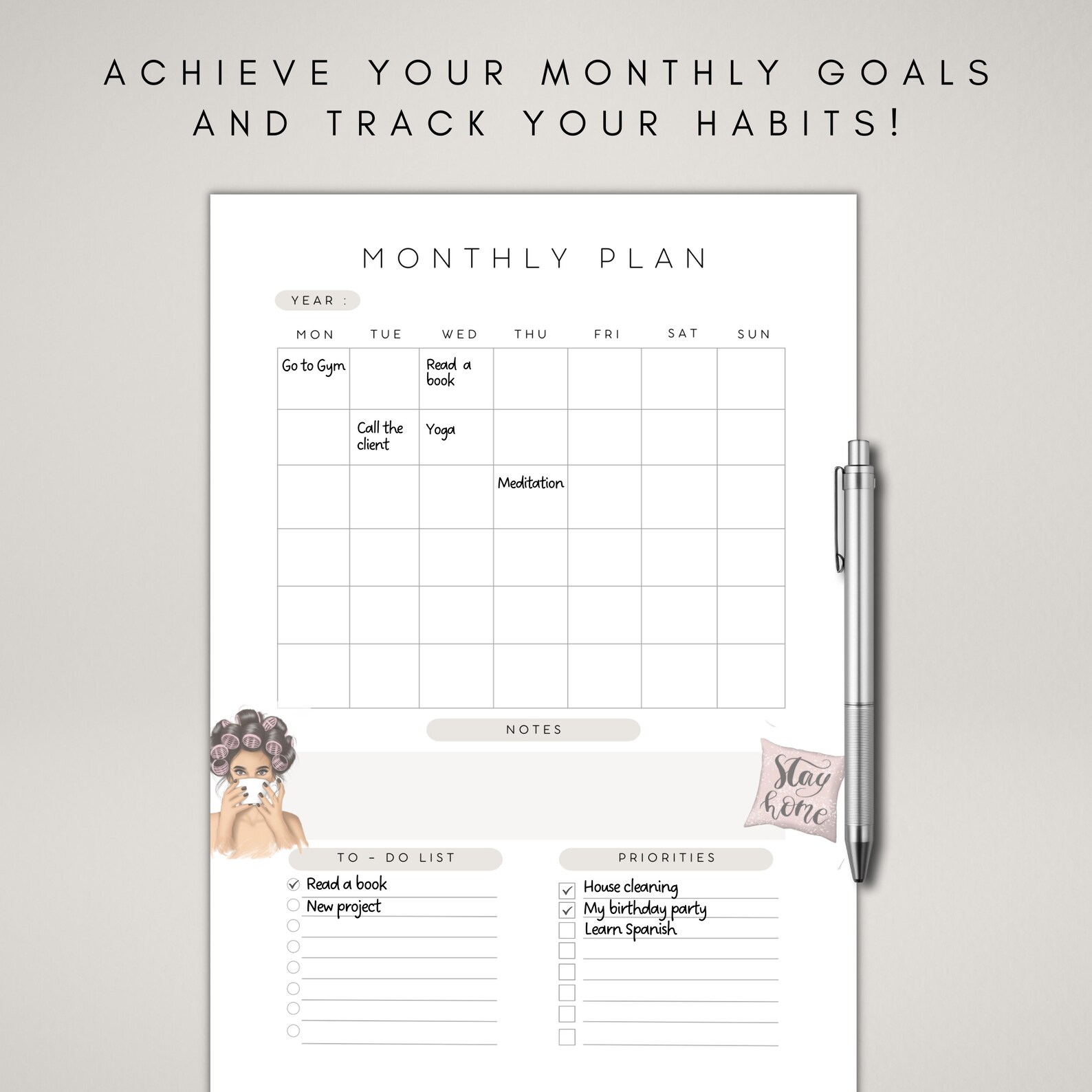 Undated Monthly Planner Printable | Canva Monthly Planner | Month at a ...