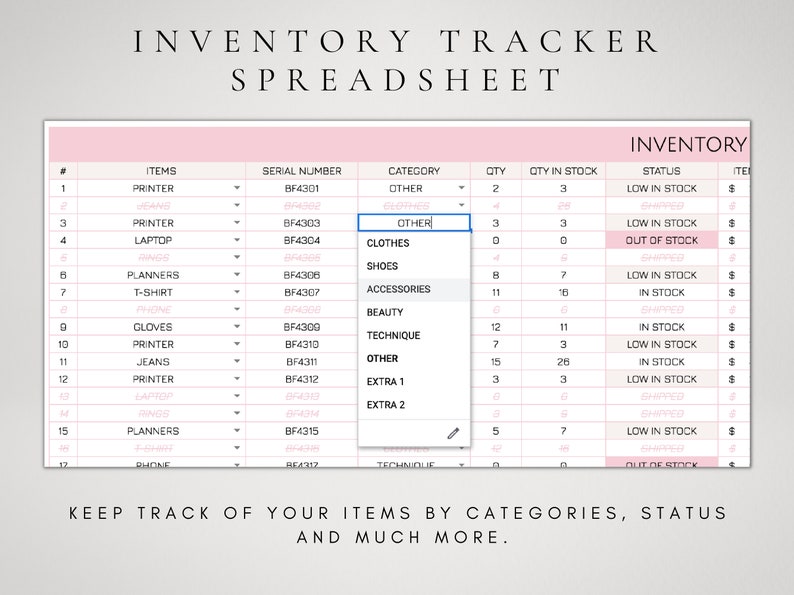 Inventory Tracker Template Spreadsheet Google Sheets Products Inventory Inventory Template Sheet Inventory Log Business Inventory image 4