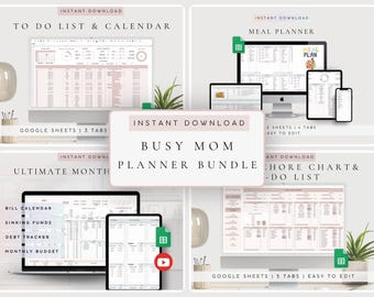 Busy Mom Planner Google Sheets | Family Organizer Spreadsheet | Household Tracker Template